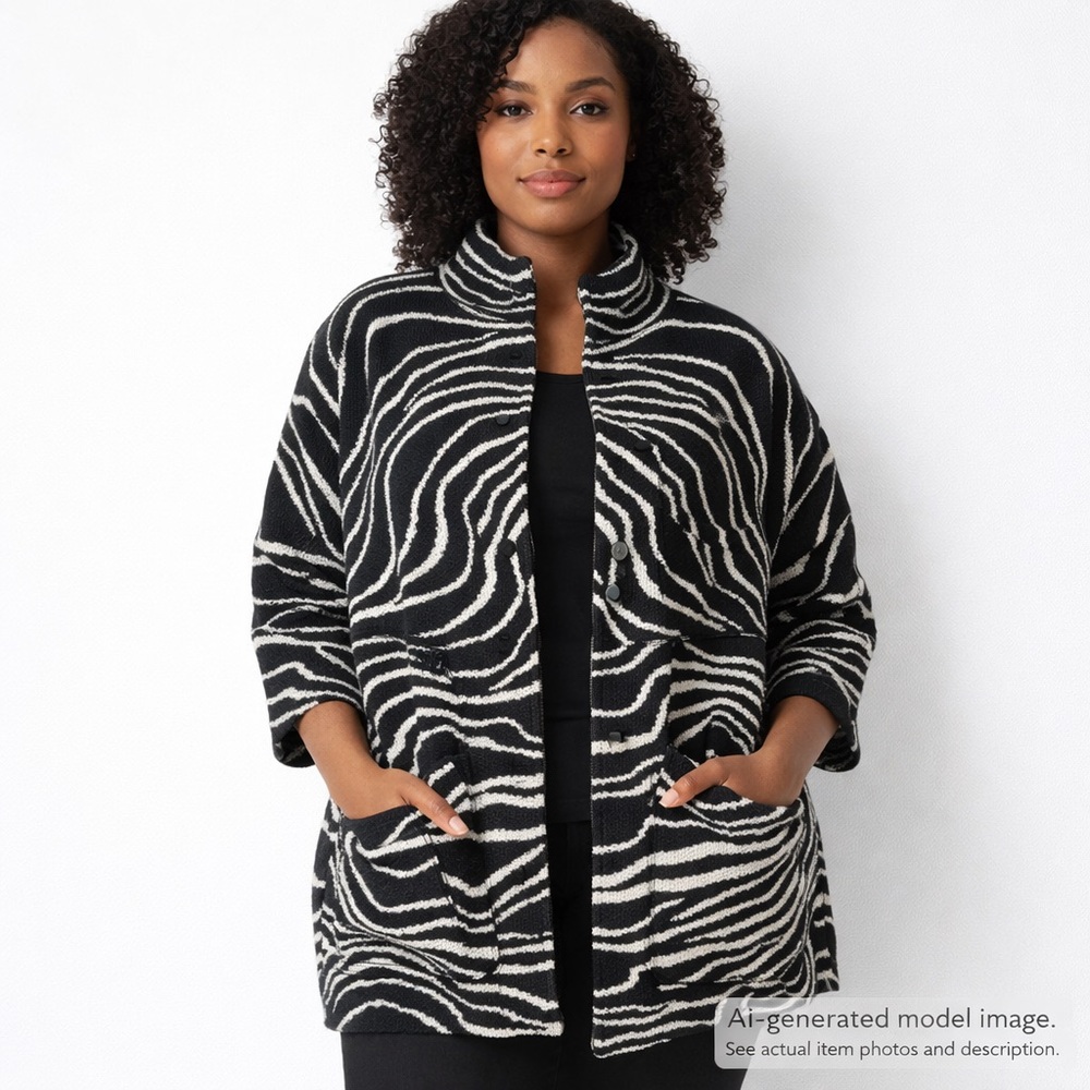 308. Maeve by Anthropologie Black White Abstract Wool Cardigan 2X Plus